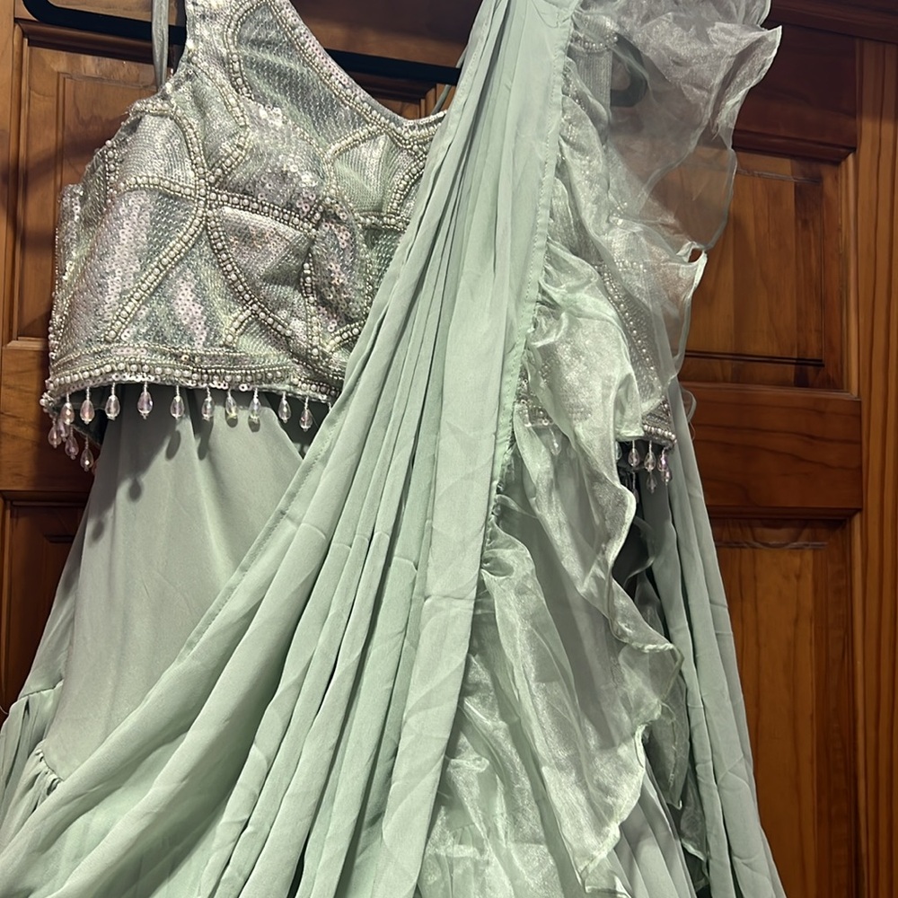 Light green lehenga sari - Picture 2 of 12